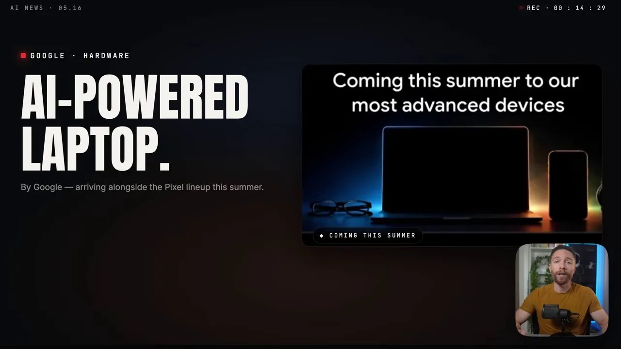 AI News overview slide featuring themes of AI hysteria, Android AI advancements, and mobile Codex solutions