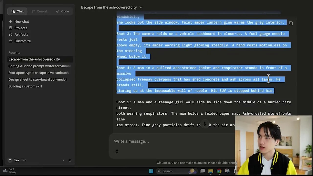 Animate interface displaying cropped storyboard panels and segmented video prompts