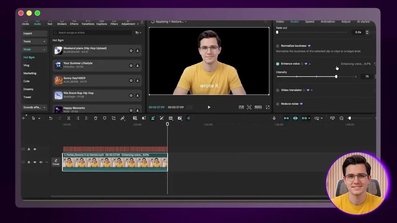 CapCut mobile video editor generating automatic captions and smart cuts