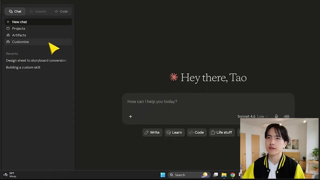 Claude AI customize feature UI for uploading the automated prompt writer skill