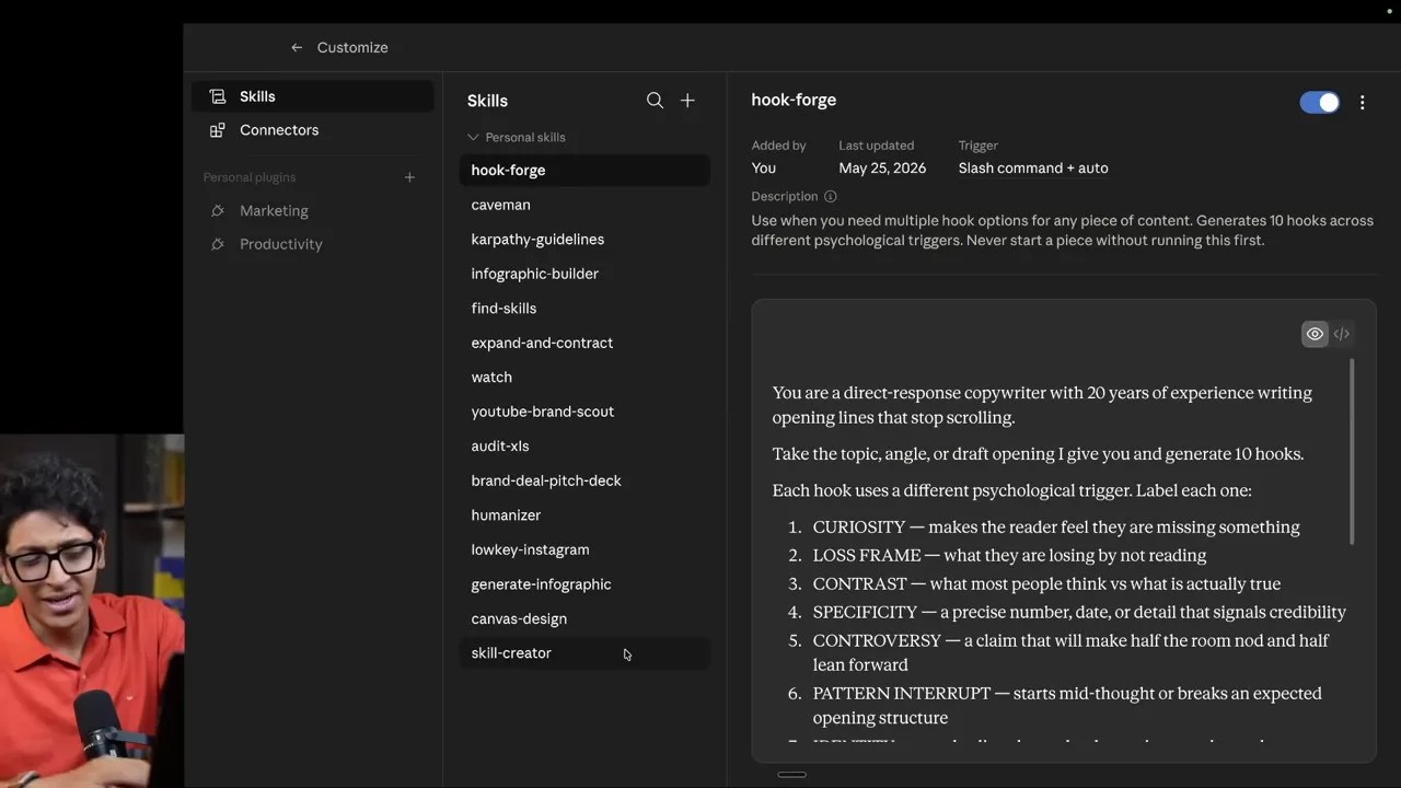 Claude Manage Skills interface and Skill Creator activation