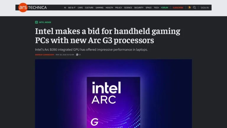 Comparison specs of Intel Arc G3 vs G3 Extreme handheld processors
