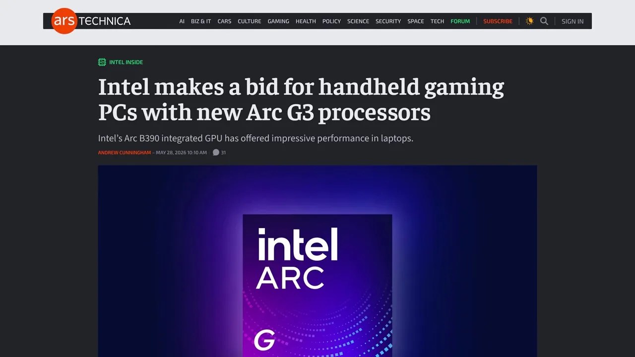 Comparison specs of Intel Arc G3 vs G3 Extreme handheld processors