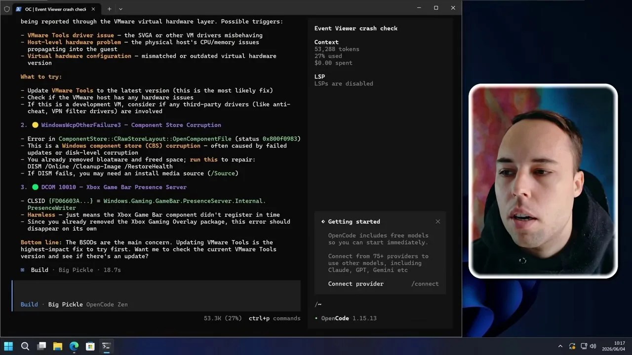 Detailed web-searched response from the AI explaining hardware virtualization error codes