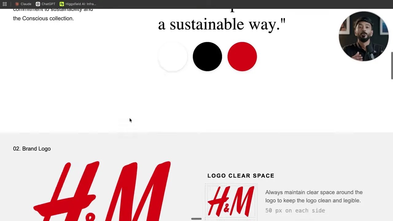 Exported Brand Book PDF showing H&M's typography, colors, and layout rules