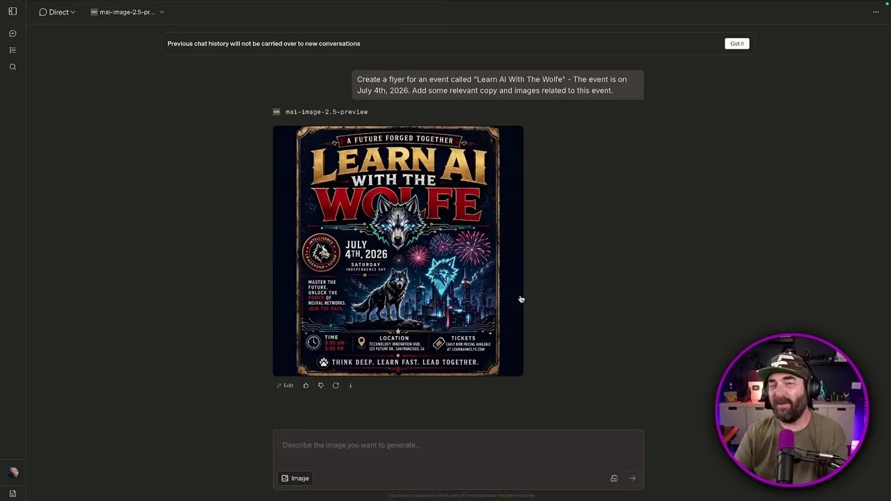 Flyer generated by Microsoft MAI Image 2.5 for Learn AI with the Wolf