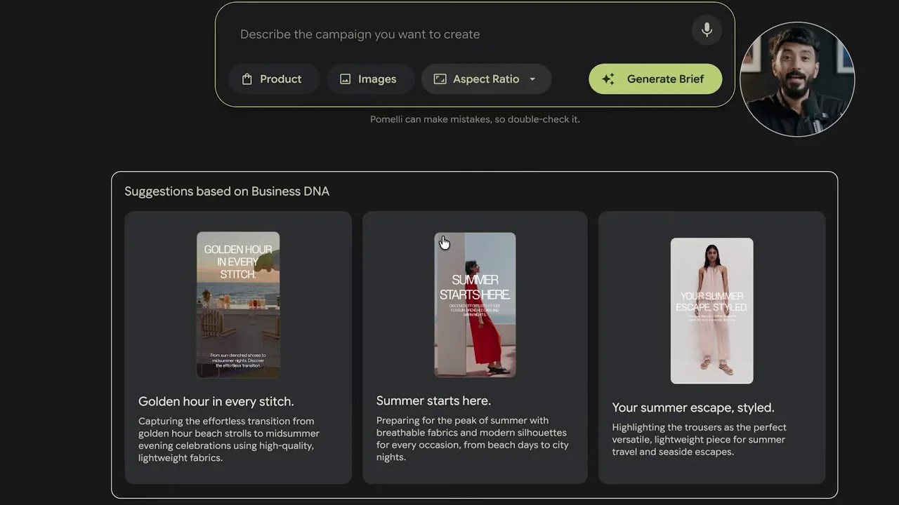 Google Pomelli AI vertical campaign builder and editor