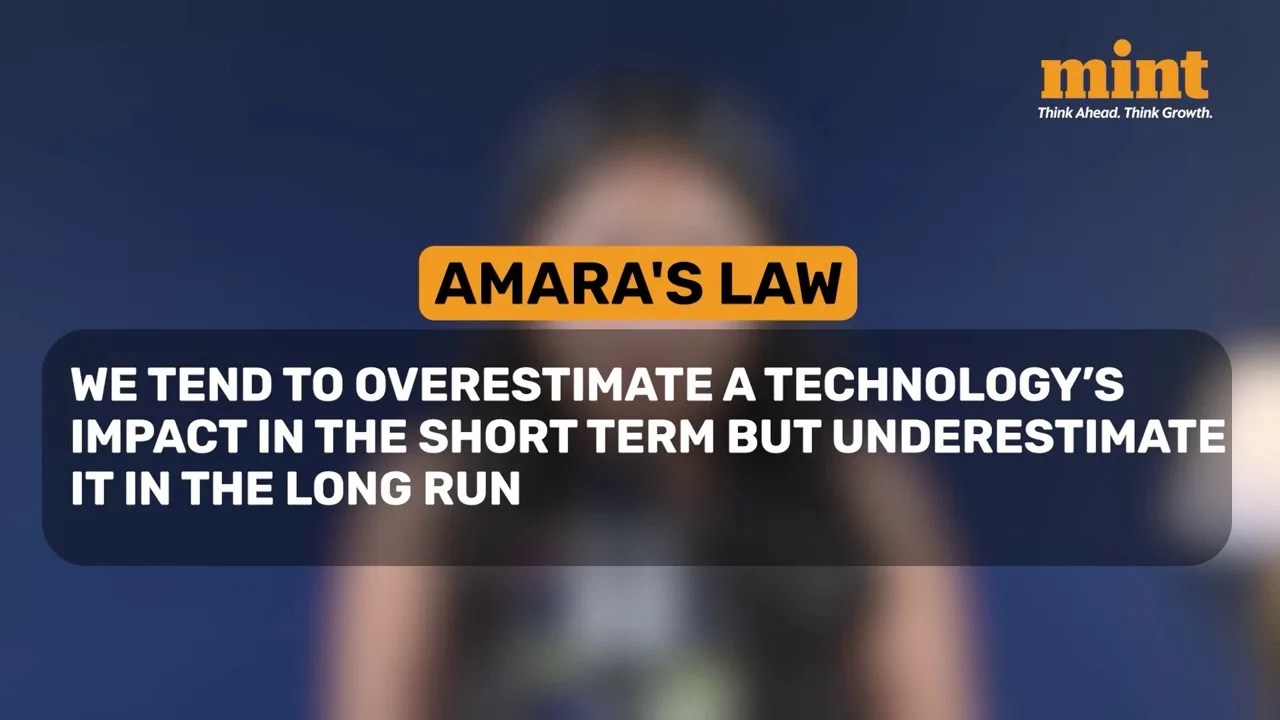 Graph illustrating Amara's Law: overestimating technology in the short term, underestimating in the long term