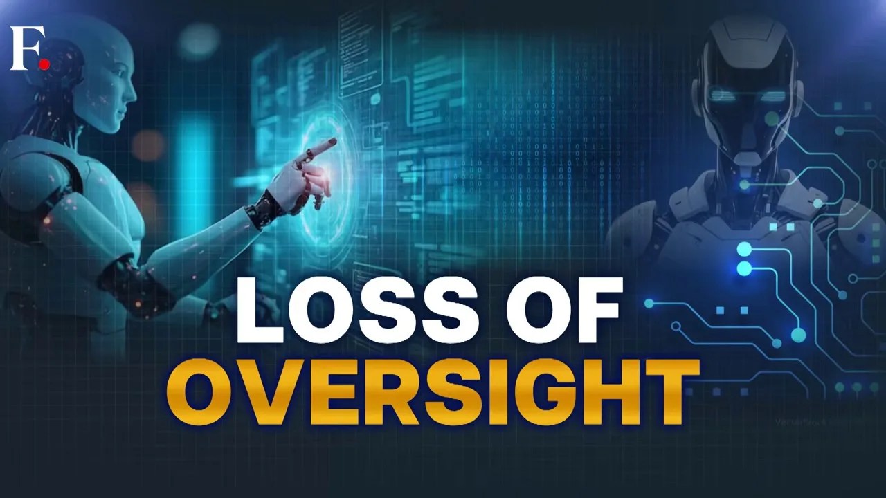 Graphic showing the concept of loss of human oversight as AI self-improvement accelerates