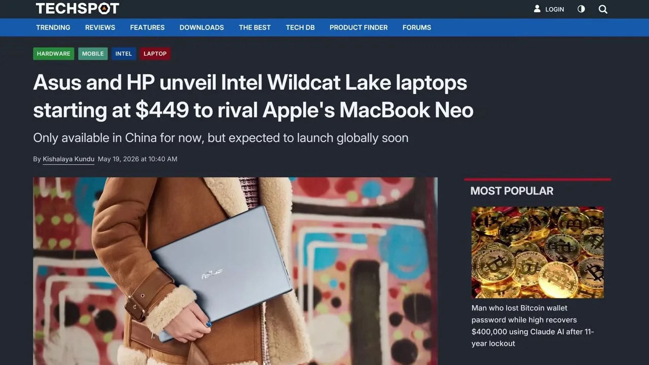 Intel Wildcat Lake Core Series 3 specifications on budget laptops