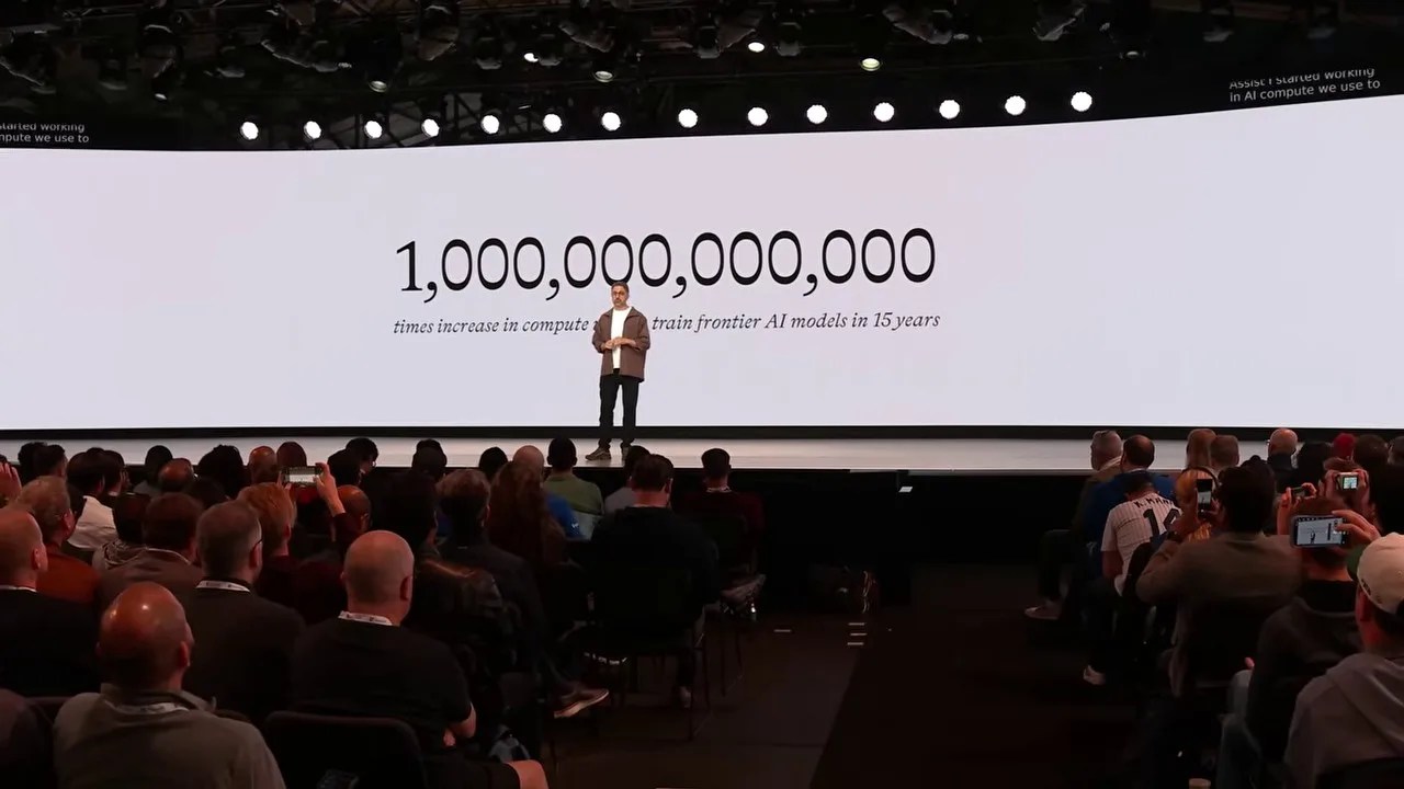Microsoft Build 2026 slide showing a 1 trillion-fold increase in training compute over 15 years
