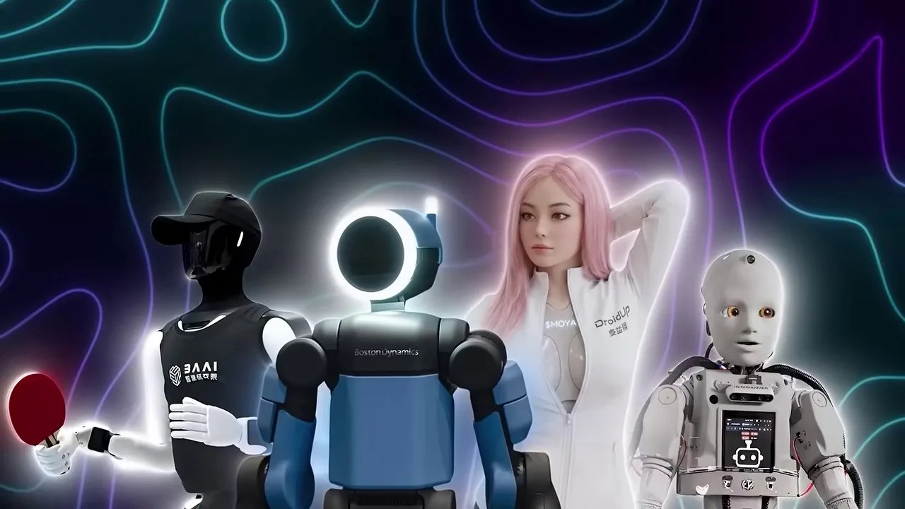 Montage of five humanoid robots introduced in the video