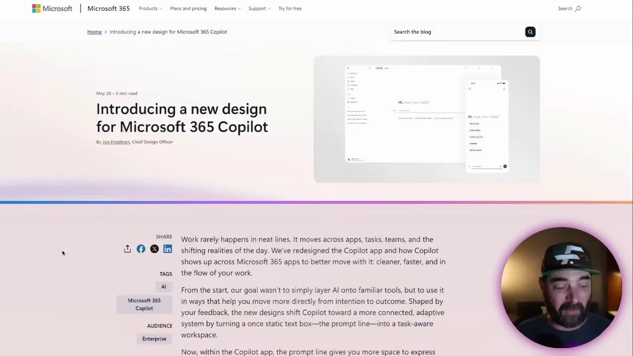 New Microsoft 365 Copilot interface showing inline formatting and charts