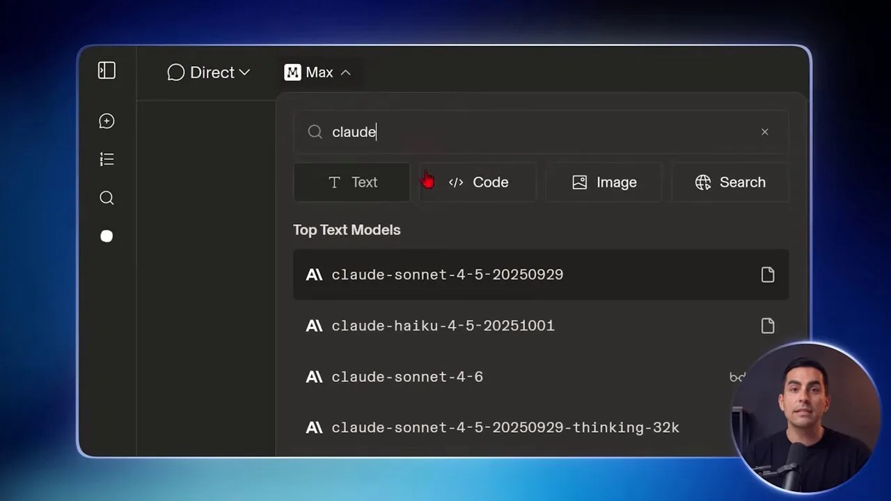 Pasting the copied model name into the Direct Chat search bar.