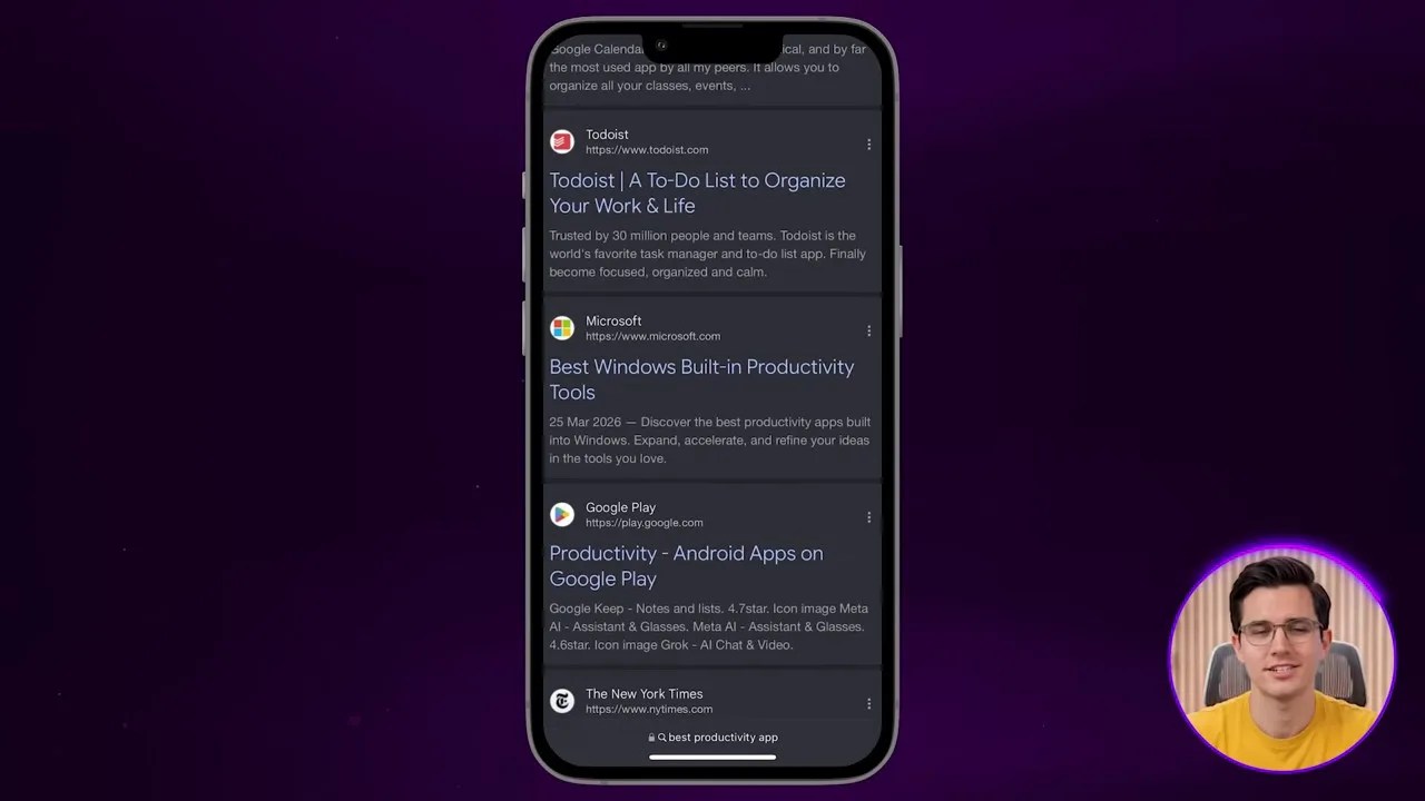 Perplexity search engine interface displaying sources and direct answers