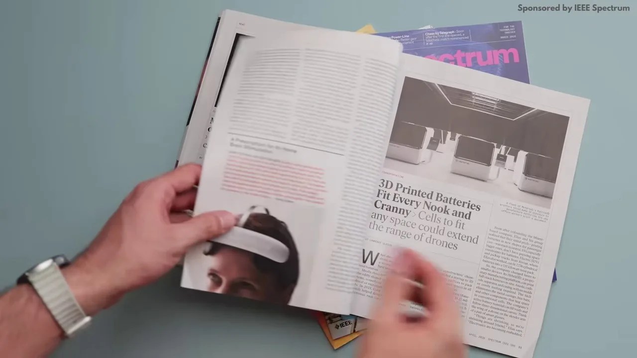 Physical copy of IEEE Spectrum magazine showcasing deep tech illustrations and design