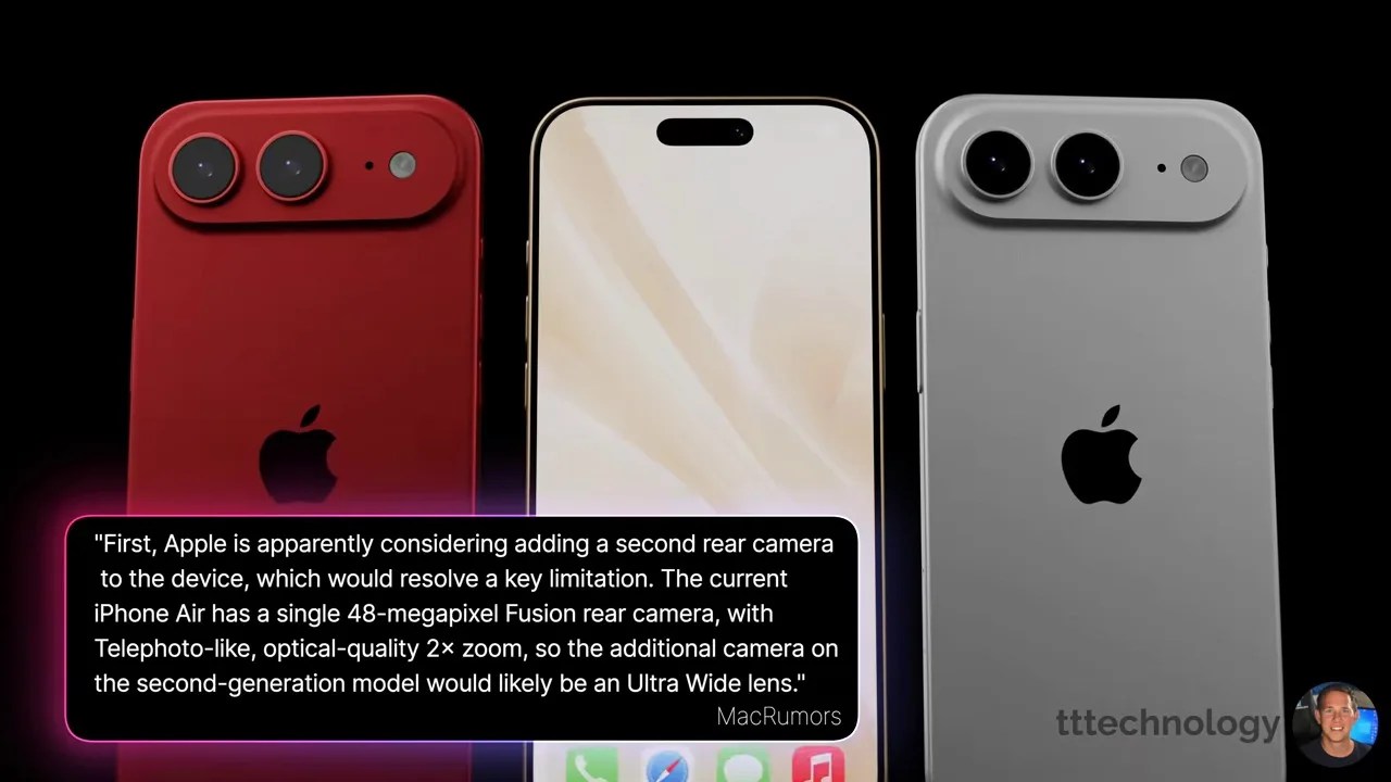 Render of the iPhone Air 2 showing the horizontal dual-camera layout