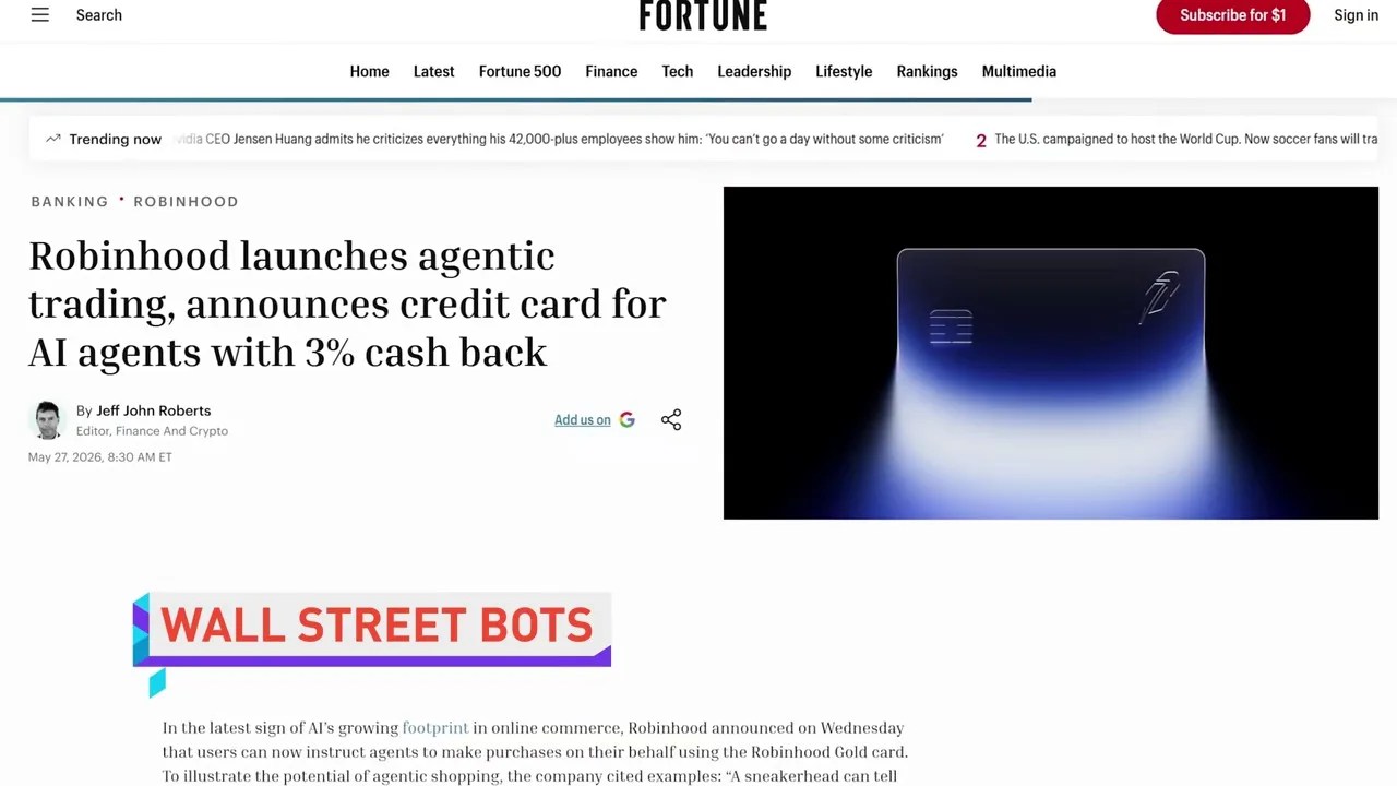 Robinhood Agentic Trading visual depicting automated AI financial decisions and the Agentic credit card