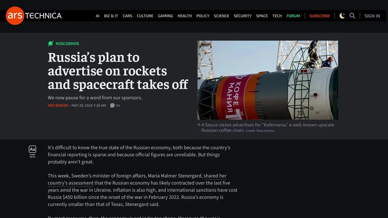 Roscosmos Russian space agency rocket carrying commercial brand logos