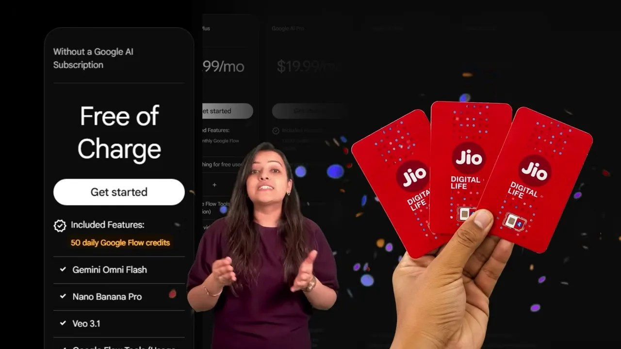 Slide detailing the Jio SIM offer for 18 months of free Google Pro subscription