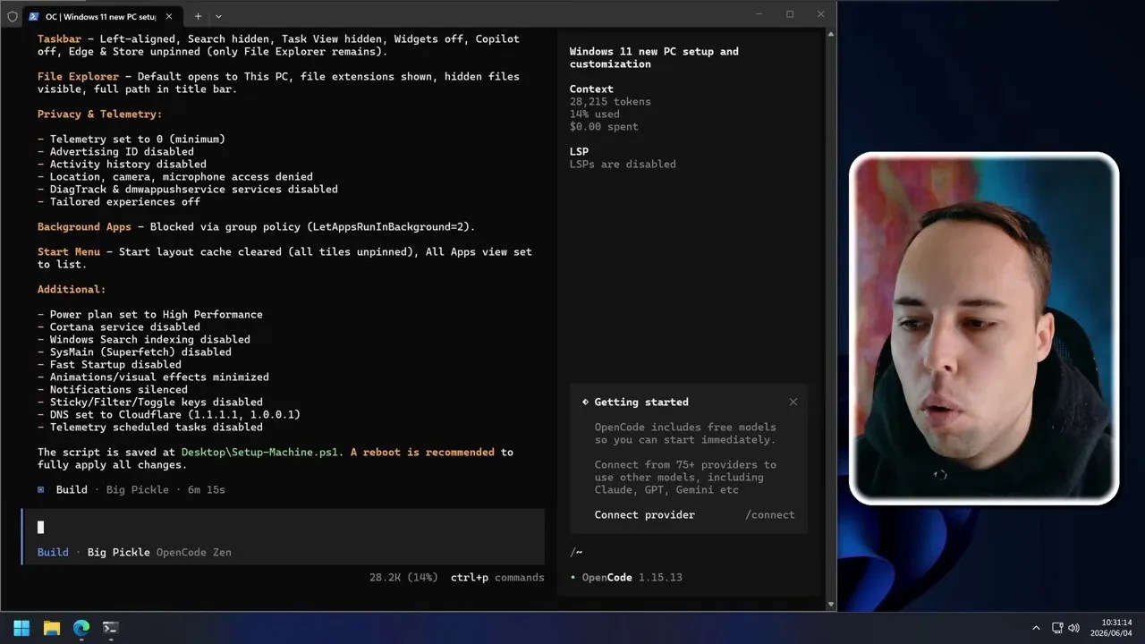 Summary checklist of a fully automated Windows 11 VM setup and custom environment scripts