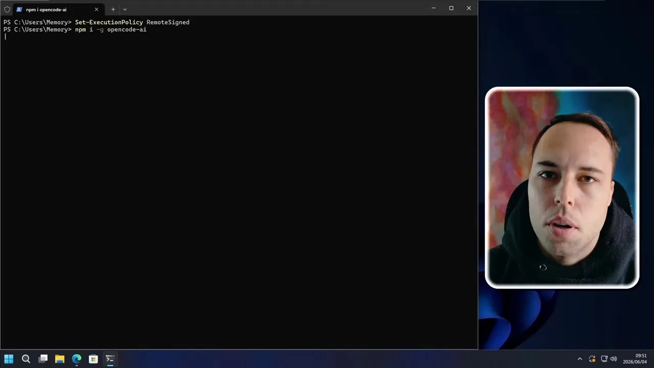 Terminal displaying the loading screen and initialization sequence of Opencode agent