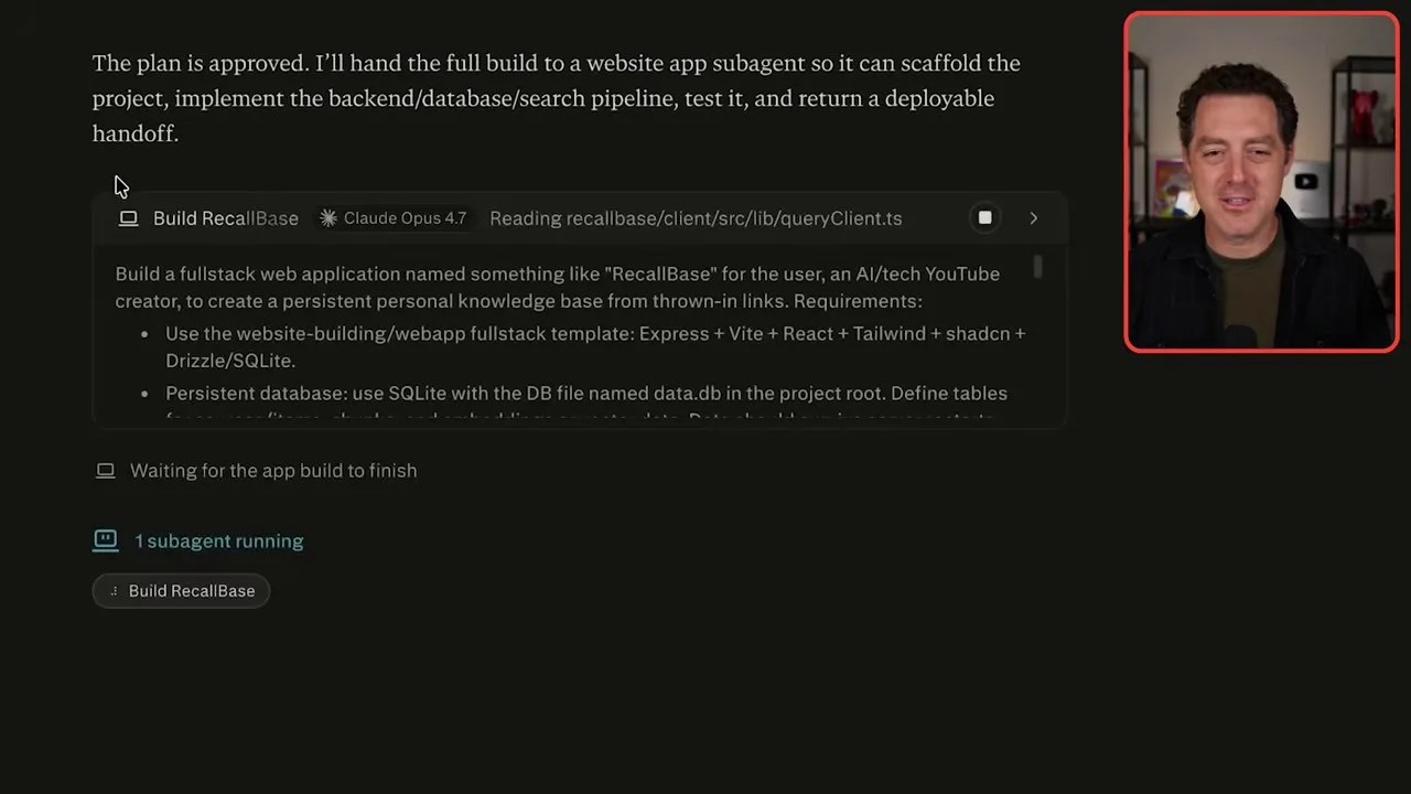 Terminal logging showing the AI compiling and deploying the React/Node project