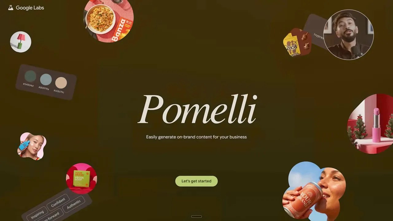 The clean, minimalist home page interface of Google Pomely welcoming users to build their brand