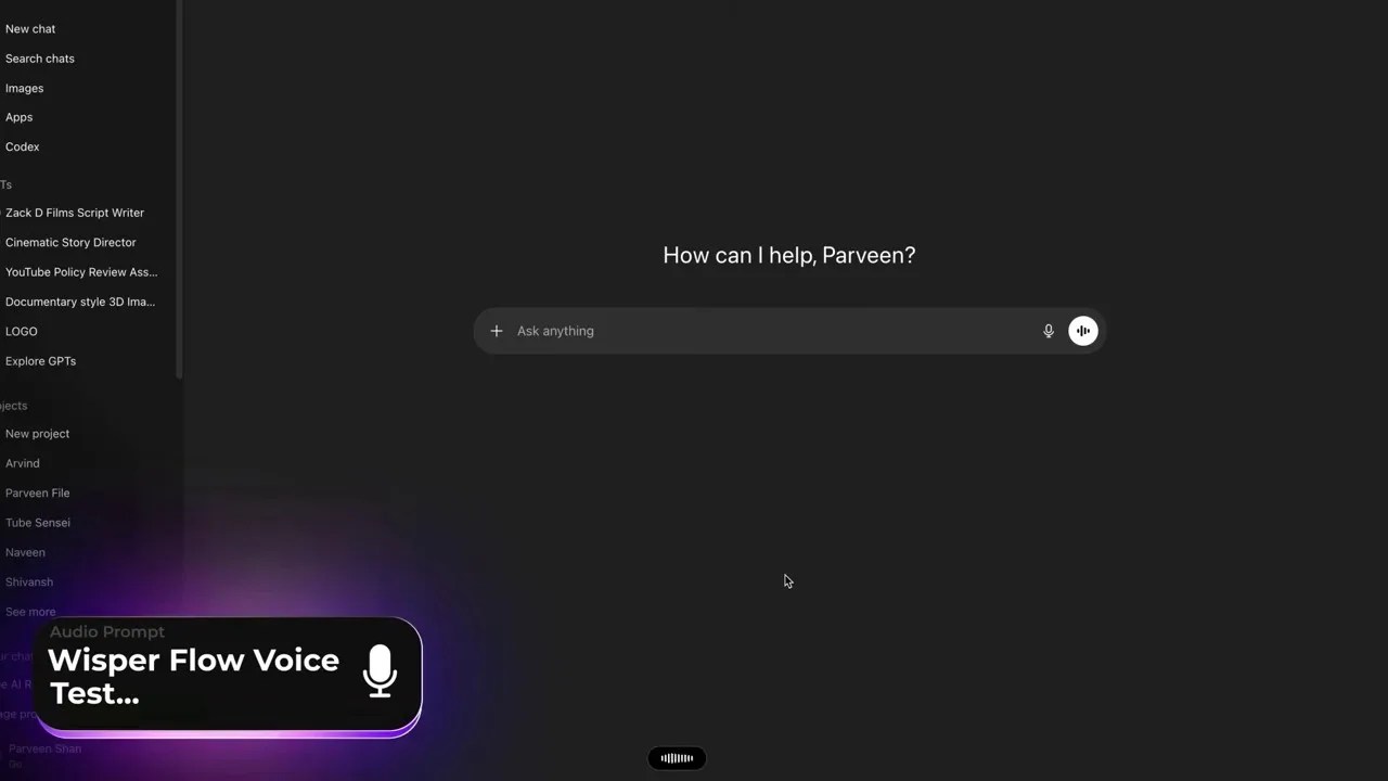 Whisper Flow speech-to-text editor displaying transcription corrections of stuttered voice inputs